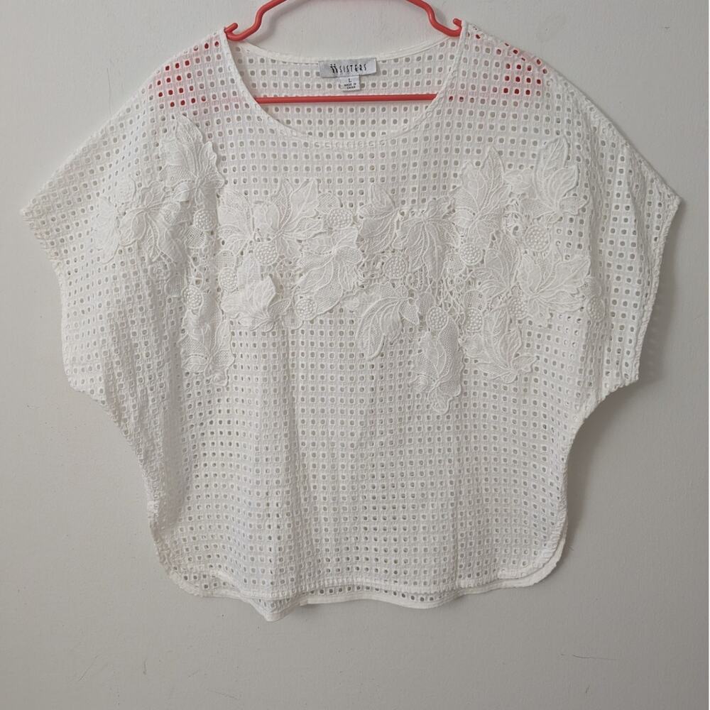 ii sisters white cotton eyelet top